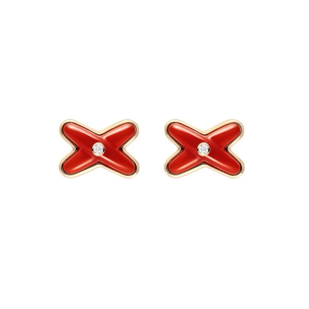 ‏JEUX DE LIENS " أقراط جو دو ليان" ذهب وردي، عقيق أحمر