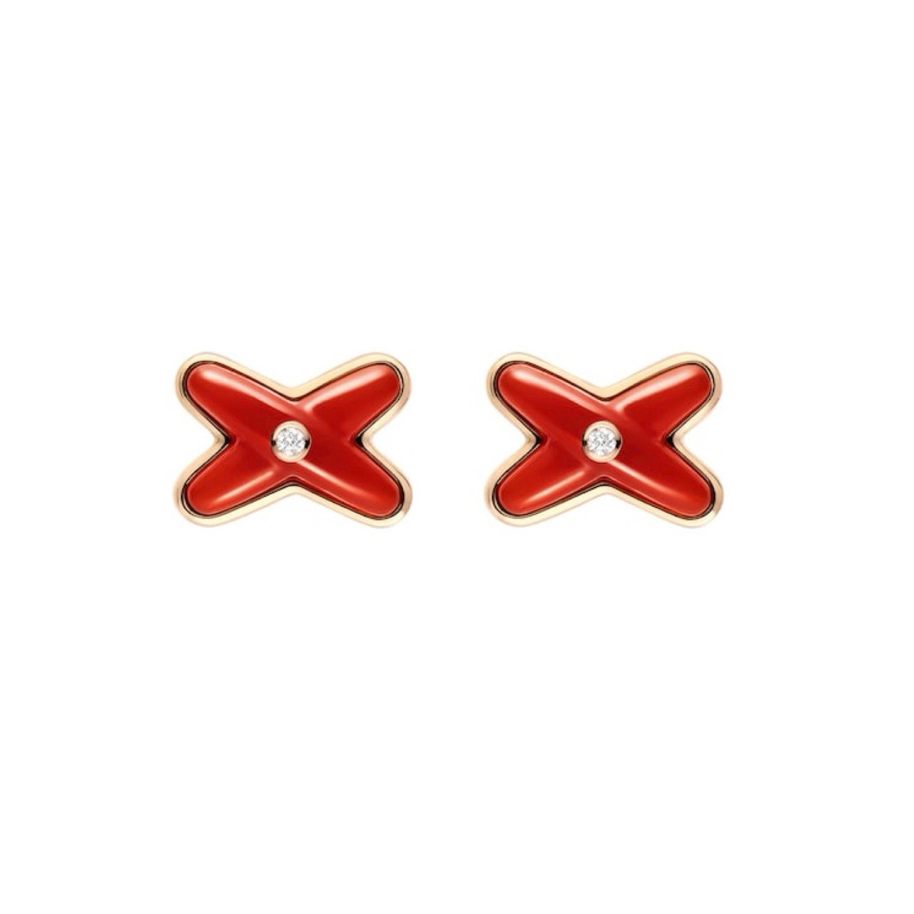 ‏JEUX DE LIENS " أقراط جو دو ليان" ذهب وردي، عقيق أحمر