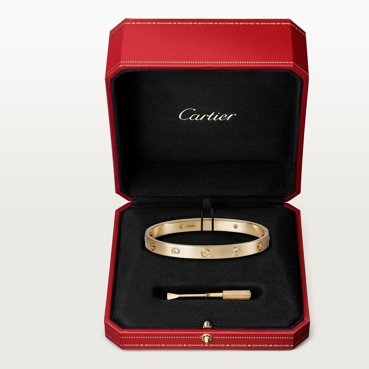LOVE BRACELET, 4 DIAMONDS Yellow gold,