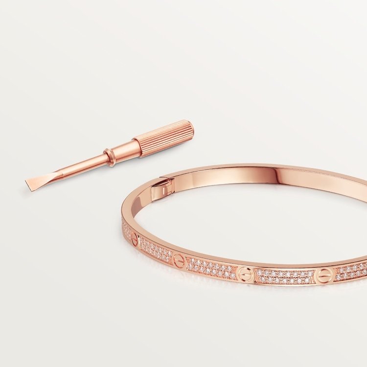 LOVE BRACELET, SMALL MODEL, PAVED Rose gold, diamonds