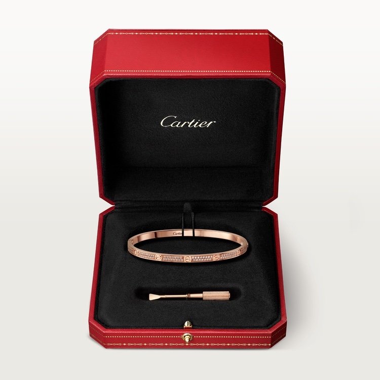 LOVE BRACELET, SMALL MODEL, PAVED Rose gold, diamonds
