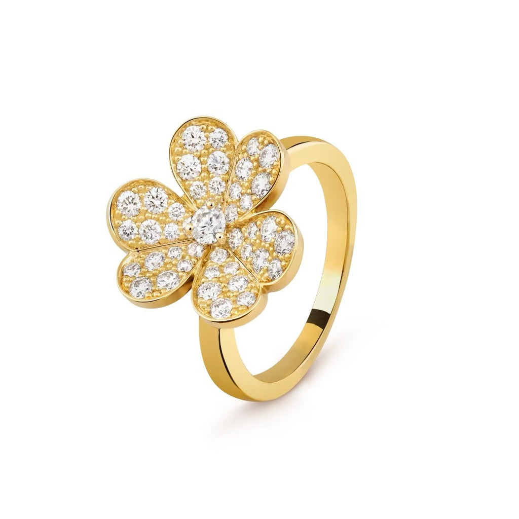 خاتم فريفول، زهرة واحدة، موديل صغير ذهب أصفر 18 قيراط، ماس