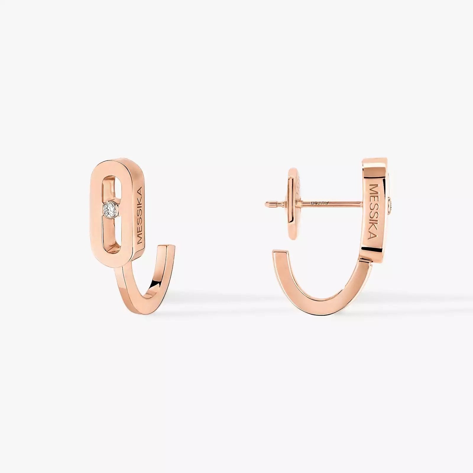 الأقراط الماس ذهب وردي  MOVE UNO MINI HOOPS