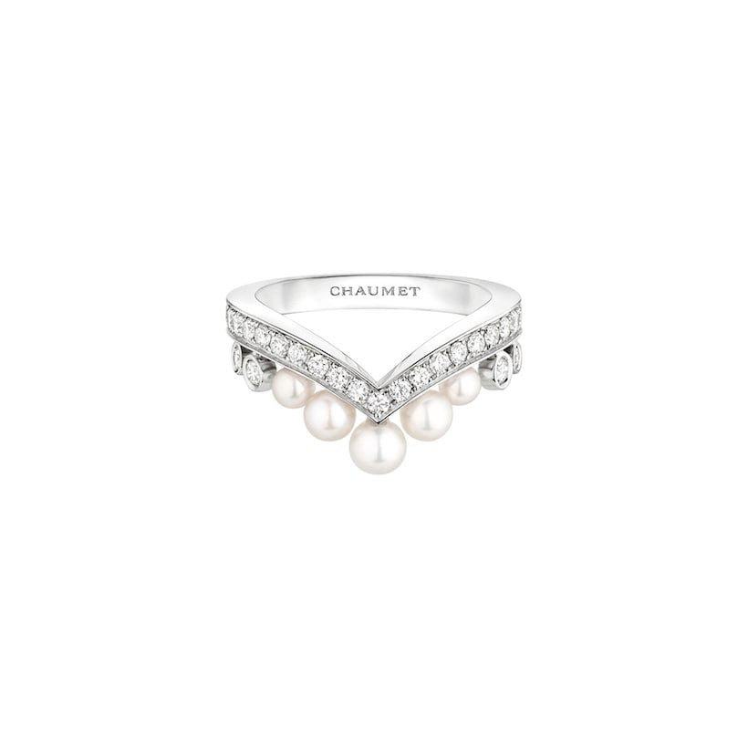 خاتم  "جوزفين إيغريت" ذهب أبيض، للؤلؤ ، ألماس  JOSÉPHINE AIGRETTE