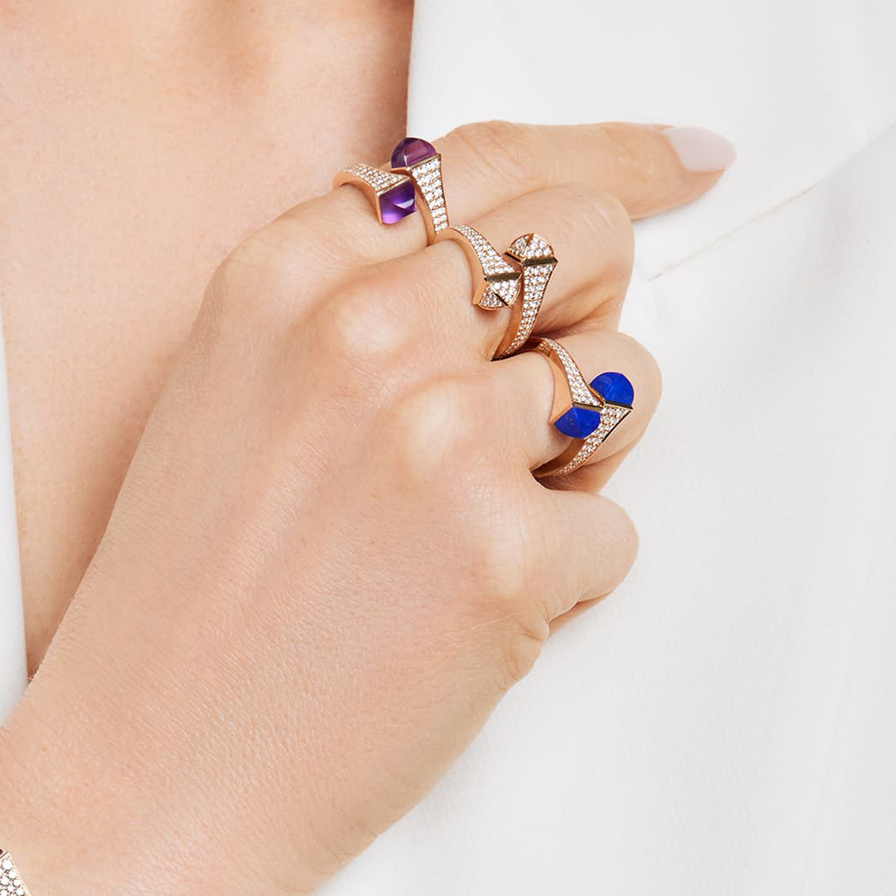 Cleo Full Diamond Midi Slim Ring Yellow Gold