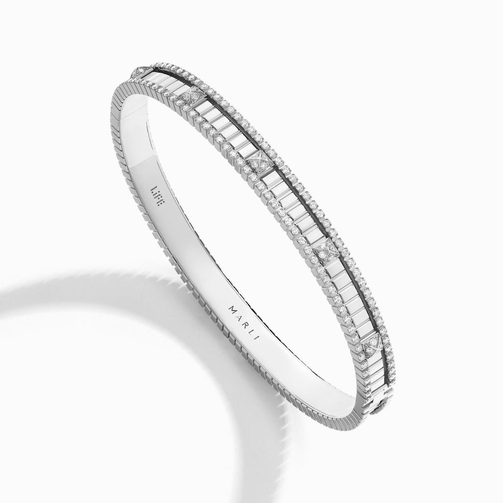LIFE Full Diamond Hinged Bangle White Gold